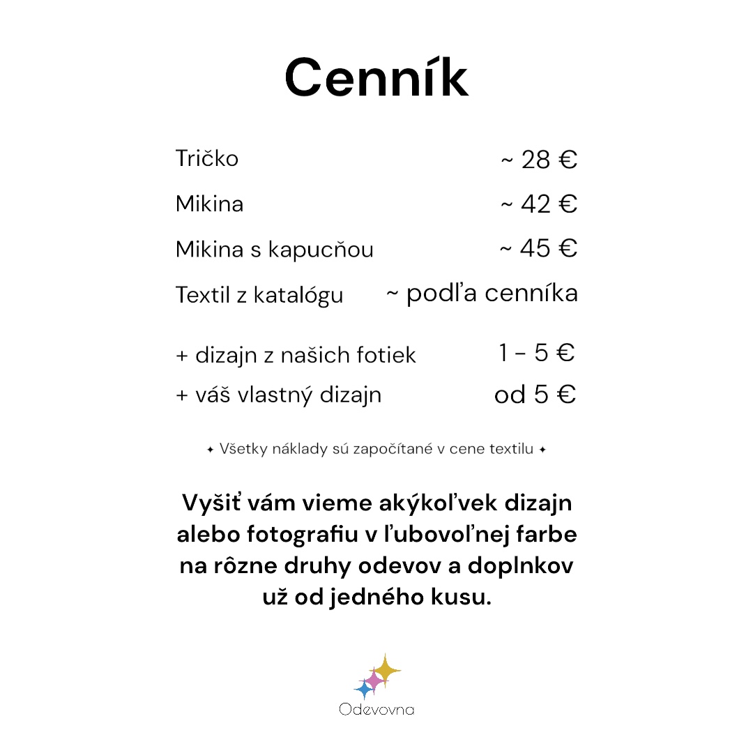 Cenník by Odevovna